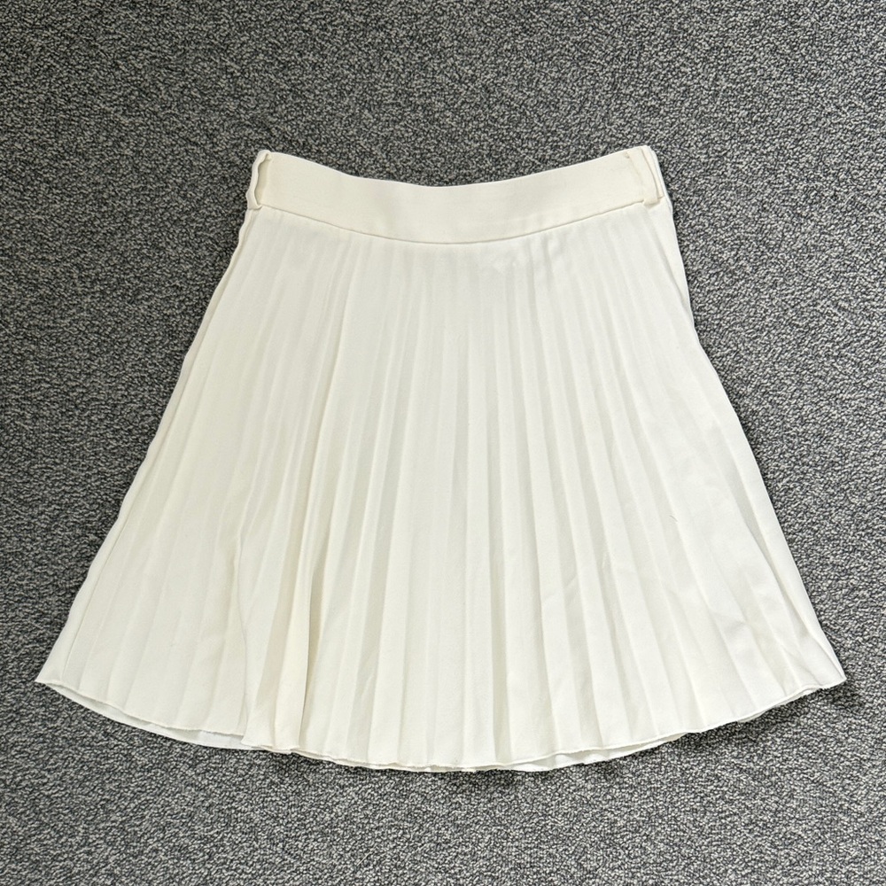 Pleated Cream A-Line Skirt - Womens